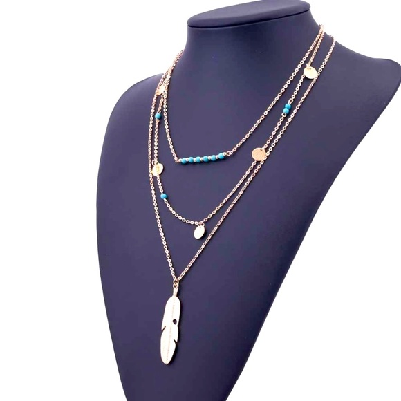 3 Layer Feather Necklace - Gold - Picture 3 of 4